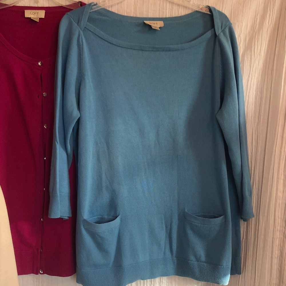 LOFT lot 3 size XL work career wear sweaters beige w/lace blue & pink cardigans - Picture 9 of 15